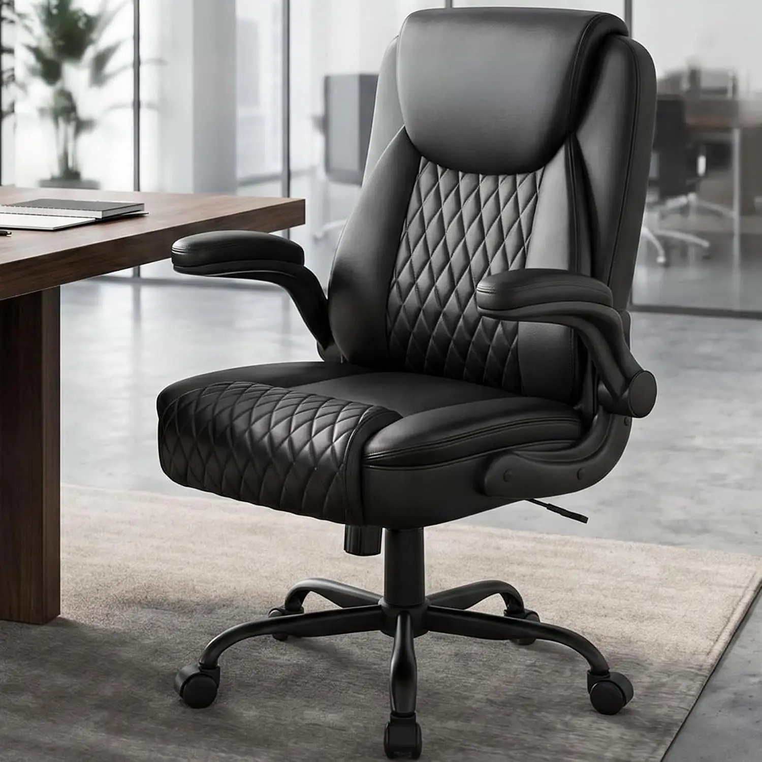 Executive Office Chair with Comfortable Lumbar Support, Ergonomic Gaming Chair with Flip-up Armrests & Zoned Pressure-Relief