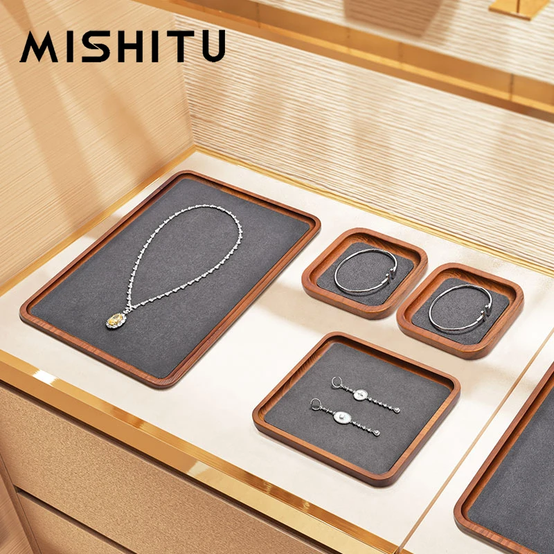 MISHITU Wooden Jewelry Tray Solid Wood Ring Earring Necklace Bracelet Watch Jewelry Tray Home Organizer Stackable Jewelry Plate