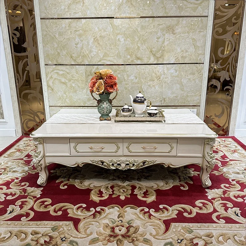 Coffee Table Solid Wood Retro Light Luxury for Living Room for Small Apartment Sturdy Construction, Living Room Center Table