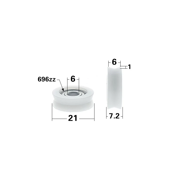 BSV696 21-7.5 1PCS 696ZZ Ball Bearing Coated POM Plastic V-Groove Wheel for DIY Window Roller 6x21x7 - Plastic Wheel with Screw