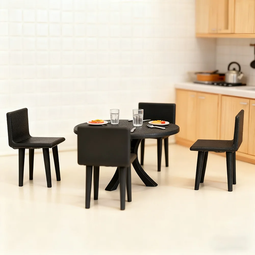 

1:18 Scale Dollhouse Miniature Dining Table&Chair Set,Plastic Kitchen Furniture,Modern Tableware Accessory for Diorama&DIY scene