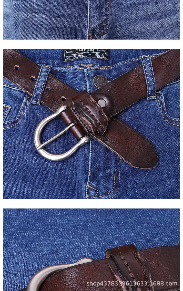 Cintura in pelle di vacchetta alla moda per uomo, cintura trendy e versatile per i giovani