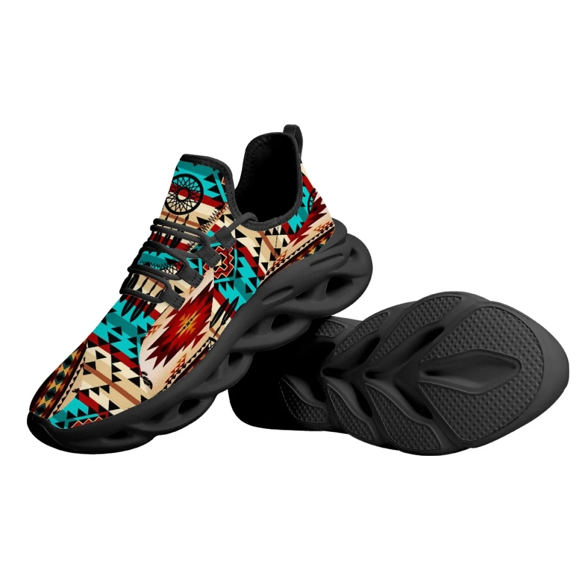 Etnische Tribal Aztec Patroon Lichtgewicht Veters Mesh Schoenen Voor Dames Casual Heren Platform Sneakers Groot Formaat Schoenen