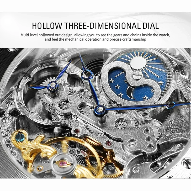 Роскошные бренды, двойной часовой пояс, фаза Луны, автоматические часы с механизмом, механические мужские наручные часы из натуральной кожи, оригинальные мужские часы