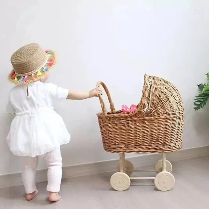 Rattan Baby Stroller Baby Photography Props Retro Toy Photo Studio Bebe Doll Carriage Kid Room Decor Baby Doll Cart Girl Toys