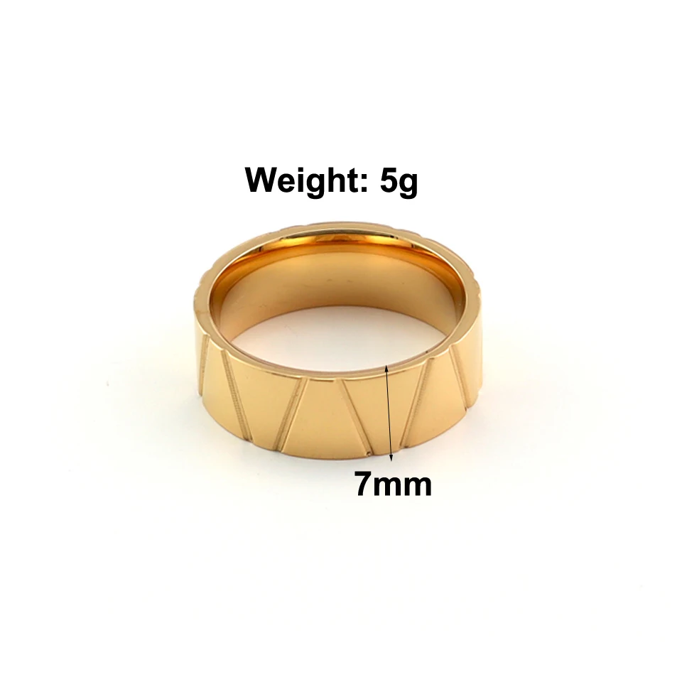 Fashion Classic Simple Stainless Steel Rings for Men Women 7mm Width 18 K Gold Color Wedding Rings Jewellery Geometric Ring