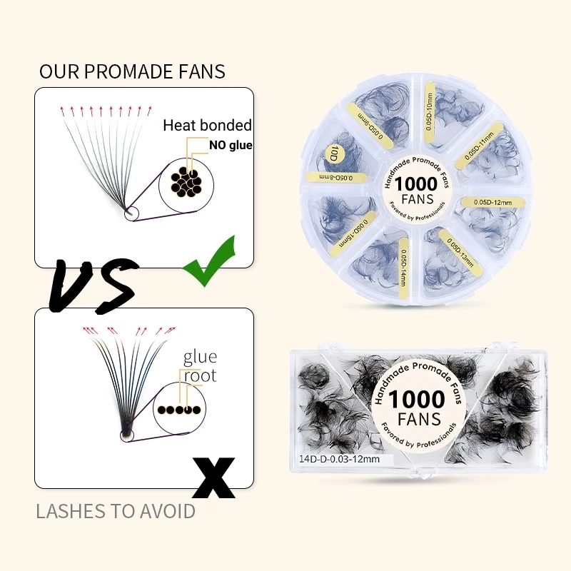 1000 Losse Promade Fans Handgemaakte 3d Tot 20d Ultra Donkere Russische Volume Wimpers Premade Volume Fans Mix Lengte Wimper Extensions