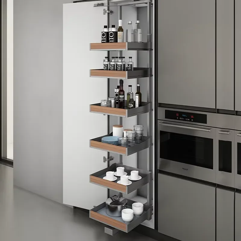 ARTSTEEL 6-Tier Extra Tall Pull-Out Walnut-Finish Modern Aluminum Alloy Silent Full Extension Kitchen Organizer