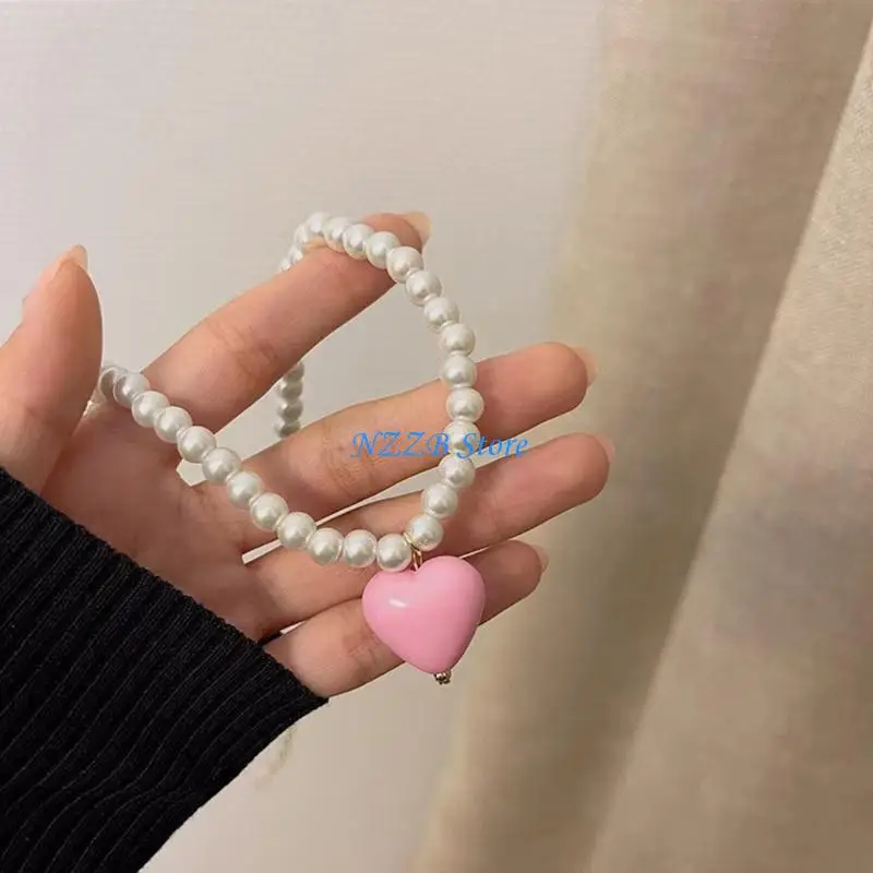 

T21F Heart Pearl Necklace Women Collarbone Chain Temperament Jewelry Wedding Gift