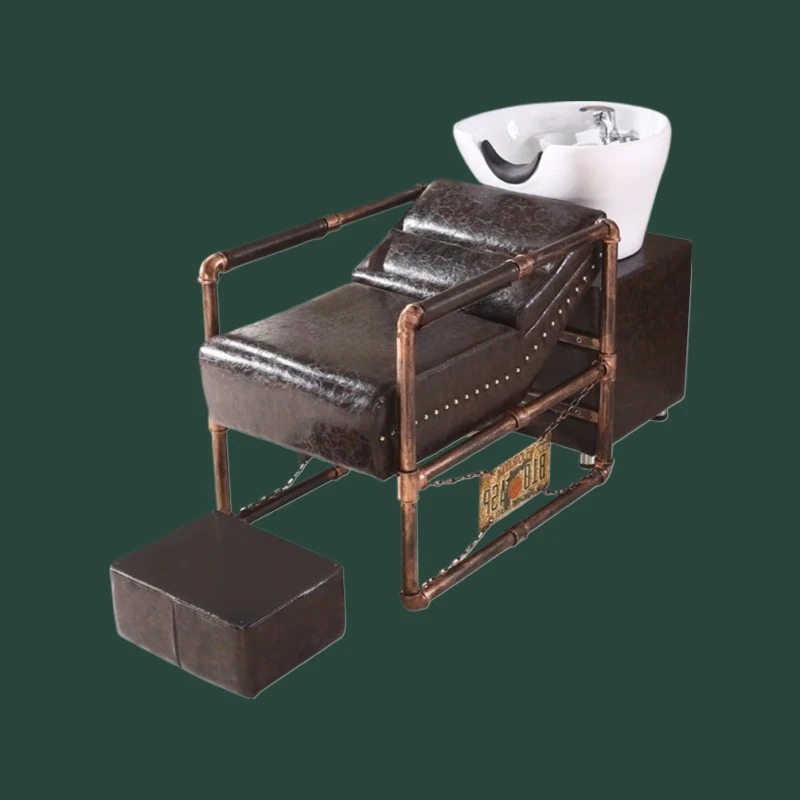 

Кровать для шампуня из кованого железа, парикмахерская, специальная массажная кровать из нержавеющей стали, полуотводящая керамическая раковина, кровать для шампуня