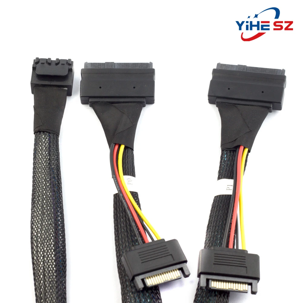 0.5M 1M Dual-port integrated MINI SAS HD 8643 4I to 2X SAS 8639 with SATA 15P connection cable