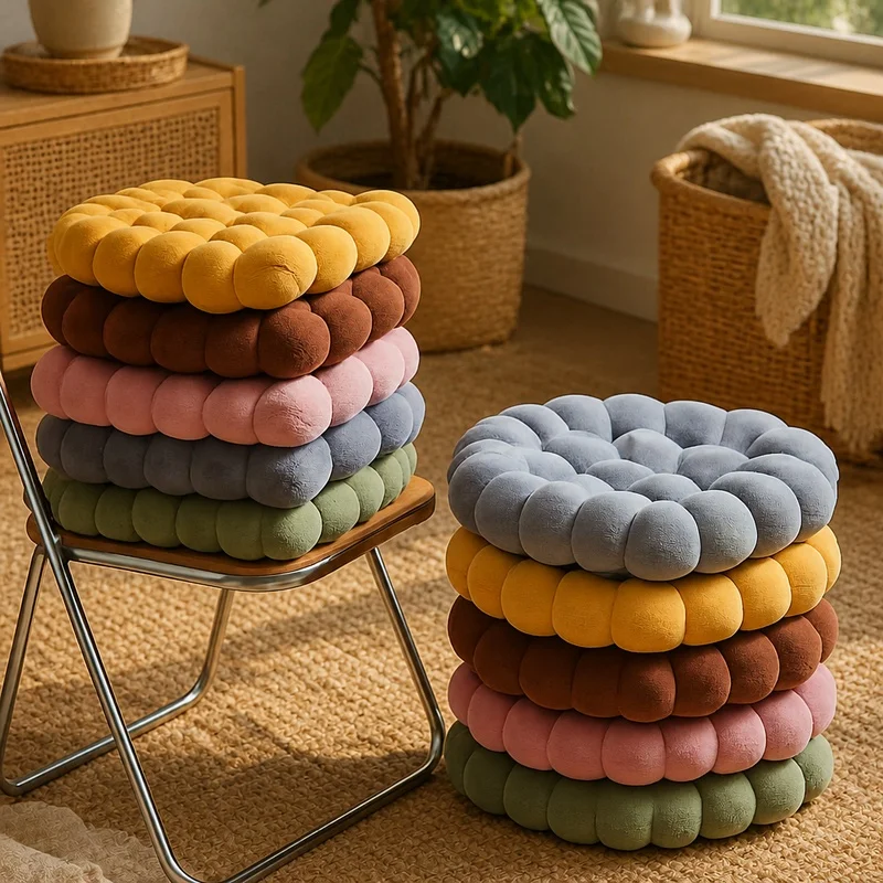 Large Plush Biscuit Pillow for Floor Seating, Soft Tatami Chair Cushion with Comfortable Backrest Support