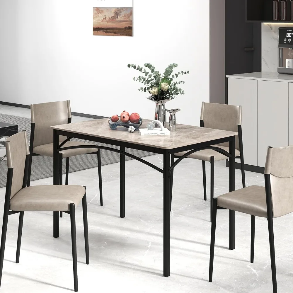 

43” Sintered Stone Dining Table for 4, Rectangular Kitchen Table with Faux Marble Tabletop and Metal Frame, Modern Dining