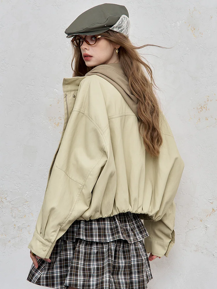 Ele ort PU Leather Jaet Women's Casual Workwear Fairy's ket ature Sensation High-End Feel Teenage Faion