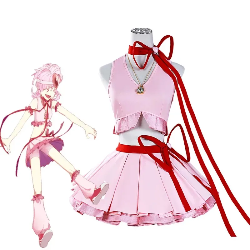 

Anime Shugo Chara Hinamori Cosplay Costume Amu Pink Battle Outfit Dress Necklace Halloween Christmas Party Suit for W;3'F,6'T.8'