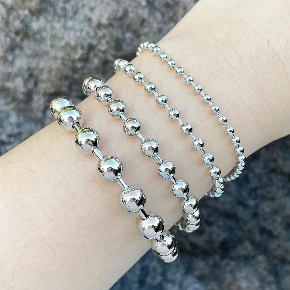 OCESRIO Trendy Silver Color 3/4/6/8mm Copper Polish Beads Bracelet Chain Gold Plated Brass Jewelry Making Supplies brtm45