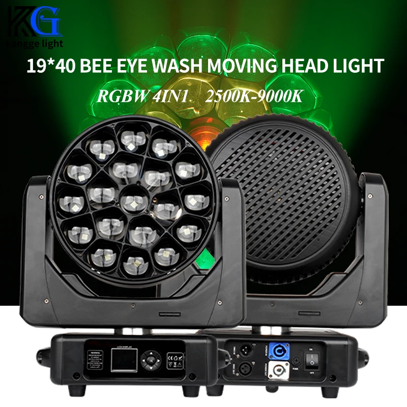 High Quality RGBW 19x40W Bee Eye 4in1 Zoom Wash Moving Head Light DMX Moving Head Lights Stage Wash Light for Wedding Night Club