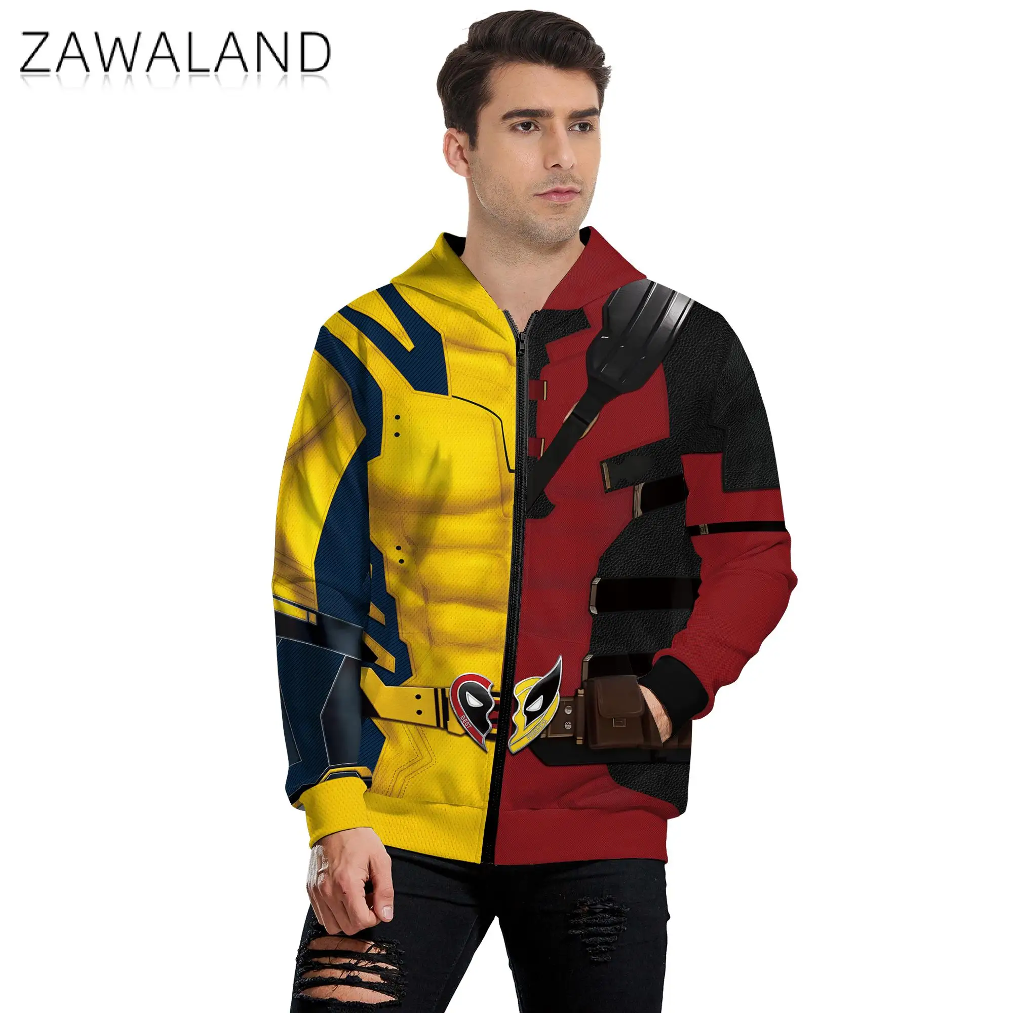 Zawaland Superhero Cosplay Costume Men Hoodies Halloween Pullover 3D Printing Male Holiday Party Stage Outfit Male Clothing