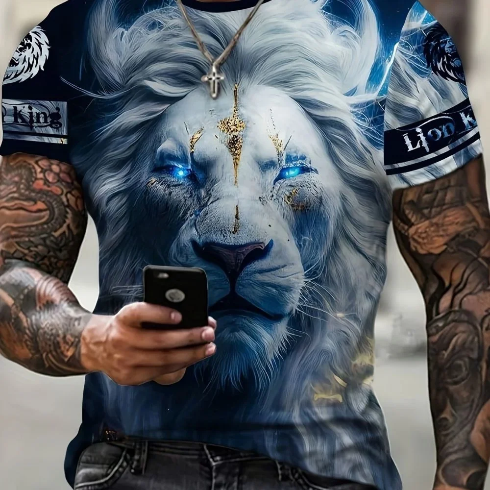 

2025 Fashion for Mens T-Shirts Hip Hop Men's T-Shirt 3d Lion Print Clothing Summer Oversized Short Sleeve Tops Street Boy Tees