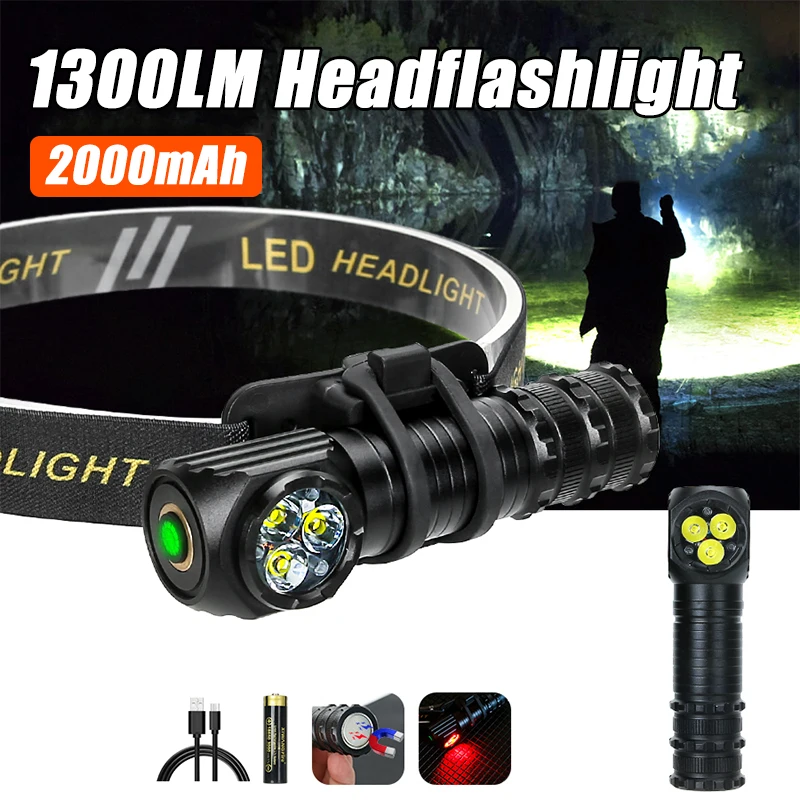 Powerful LED EDC Flashlight USB Rechargeable 2000mAh Protable Torch with Tail Magnet Outdoor Emergency Camping Fishing Lantern