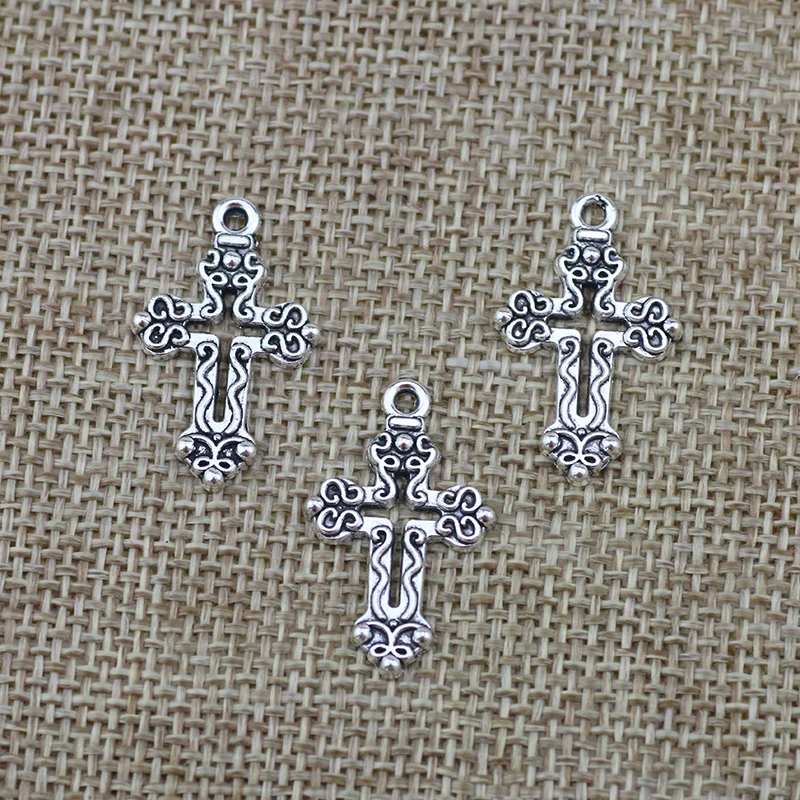 20pcs/Lot 16x26mm Region Cross Charms Antique Silver Color Pendants for DIY Jewelry Making Charm