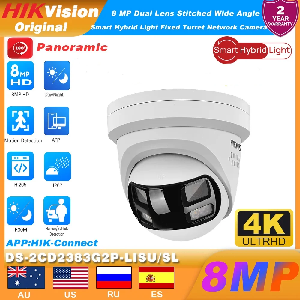 Caméra réseau tourelle fixe Hikvision originale DS-2CD2383G2P-LISU/SL 4K 8MP à double objectif grand angle avec lumière hybride intelligente intégrée