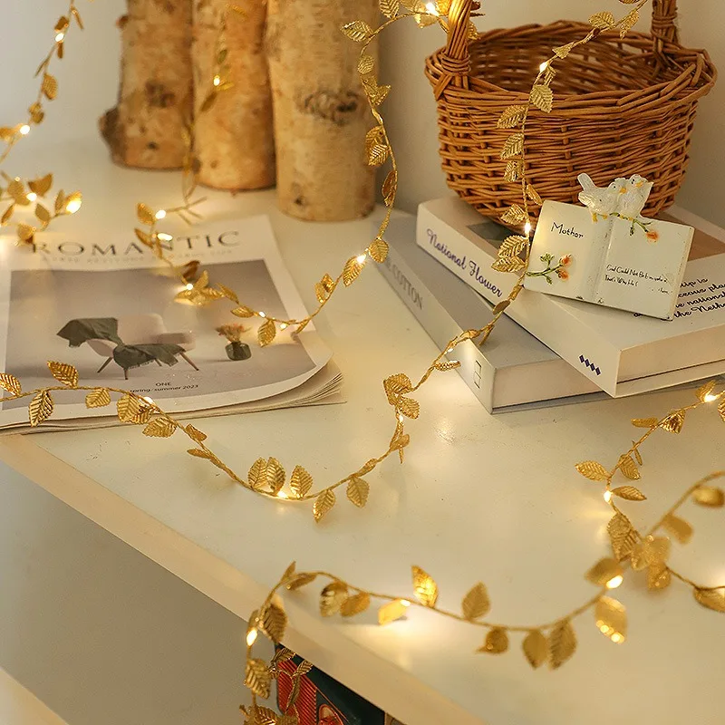 5M/2M 20LED Golden Tiny Leaves Fairy Light Battery Powerd Led Copper Wire String Lights For Wedding Home Party DIY Xmas Decor