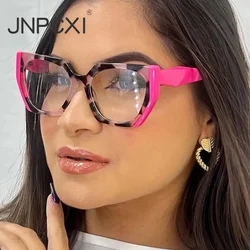 JNPCXI-Montura de gafas Retro polígono ojo de gato verde, gafas de moda de doble Color, gafas transparentes Anti-Luz Azul, montura óptica para hombres y mujeres