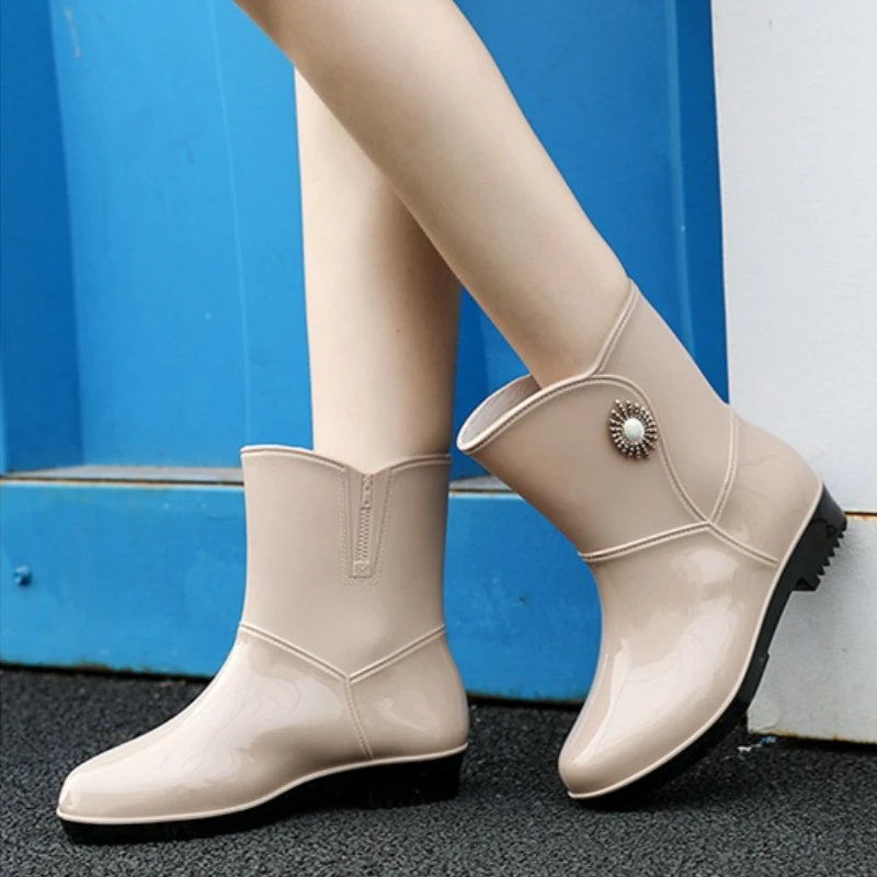 Bottes de pluie imperméables pour femmes, bottes en caoutchouc pour femmes, chaussures de cuisine non aldes, imperméables, sécurité au travail, chaussures de jardin, bottes de pluie