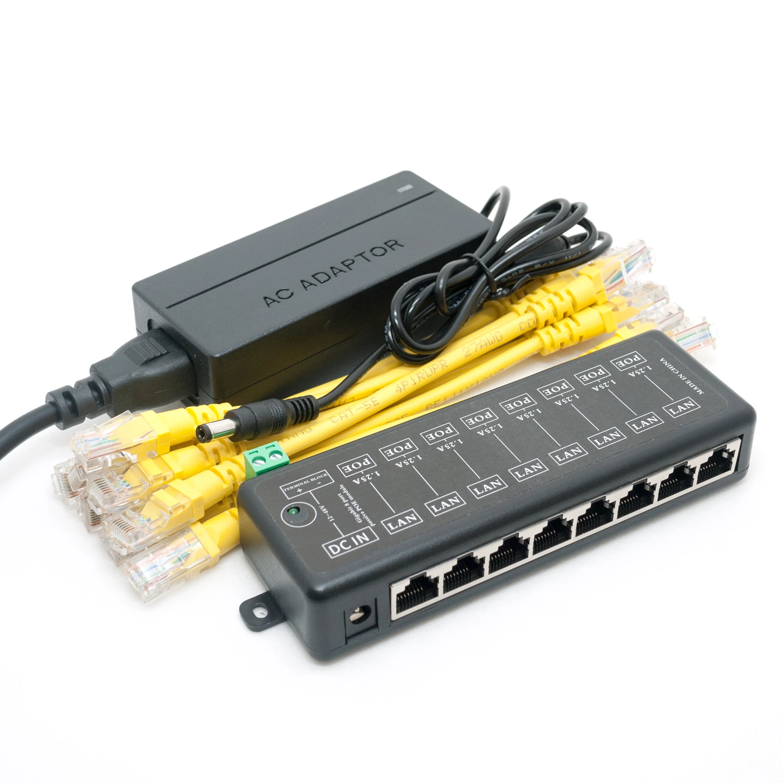 

8 Ports Gigabit Passive PoE injector midspan Ethernet Adapter 48V2A 96Watt PSU