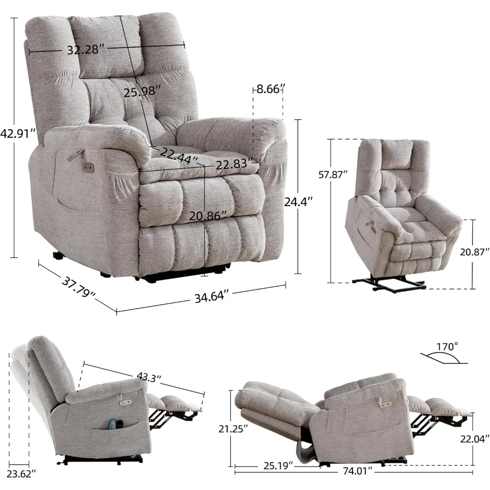 Motor Power Lift Recliner Chair with Adjustable Headrest for Elderly People, Heat and Massage Chair Recliner, Christmas Gift