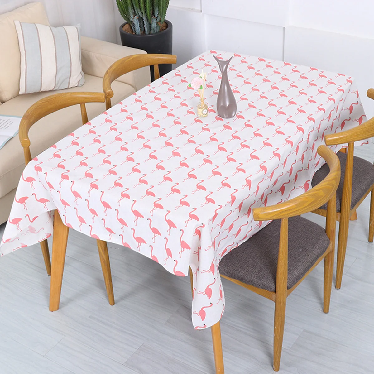 

100x140cm Flamingo Table Cover Premium Cotton Linen Tablecloth for Dining Table Coffee Computer Desk Holiday Home Decoration