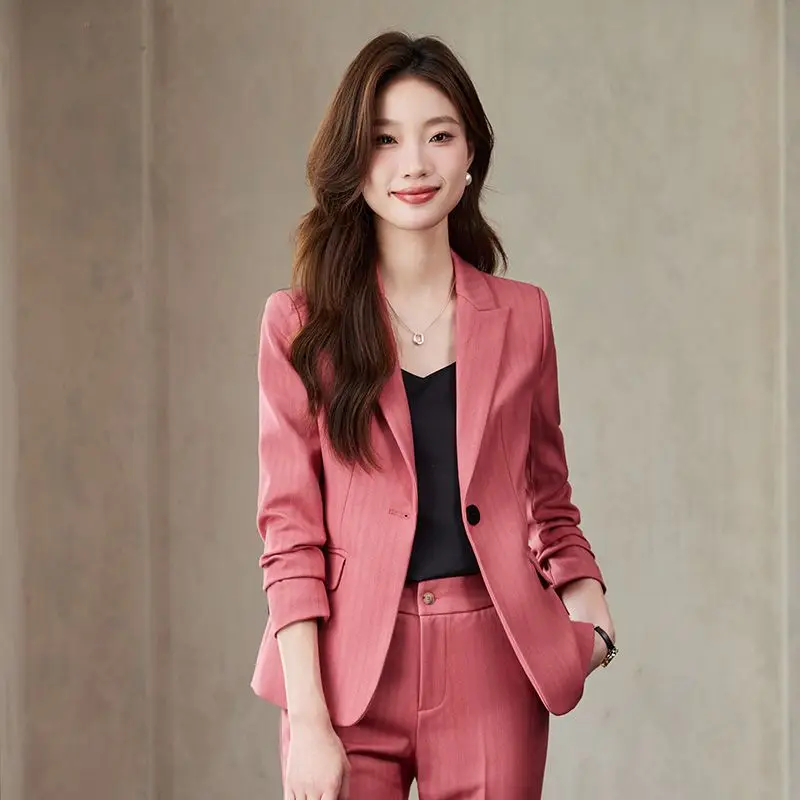 Lnsozkdg Fashion Professional Suit Korean Elegant Spring Autumn New Casual Blazers Coat + Pants Two-piece Set Femlae Clothing