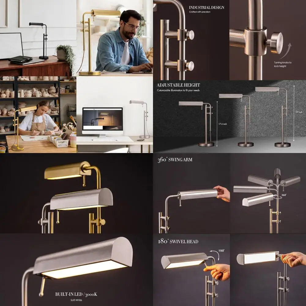 

Светодиодная аптечная лампа с регулируемым поворотным рычагом — 10 Вт, высота 18,5–24,5, идеально подходит для дома, офиса, отделка матовым никелем