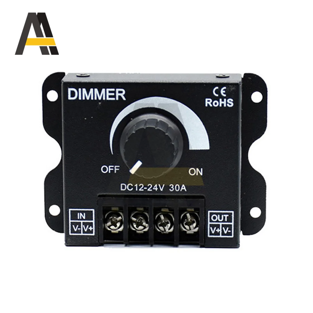 Variateur de tension LED 1W 30A 12V 24V DC, régulateur en aluminium, contrôleur haute puissance réglable pour bande lumineuse LED colorée