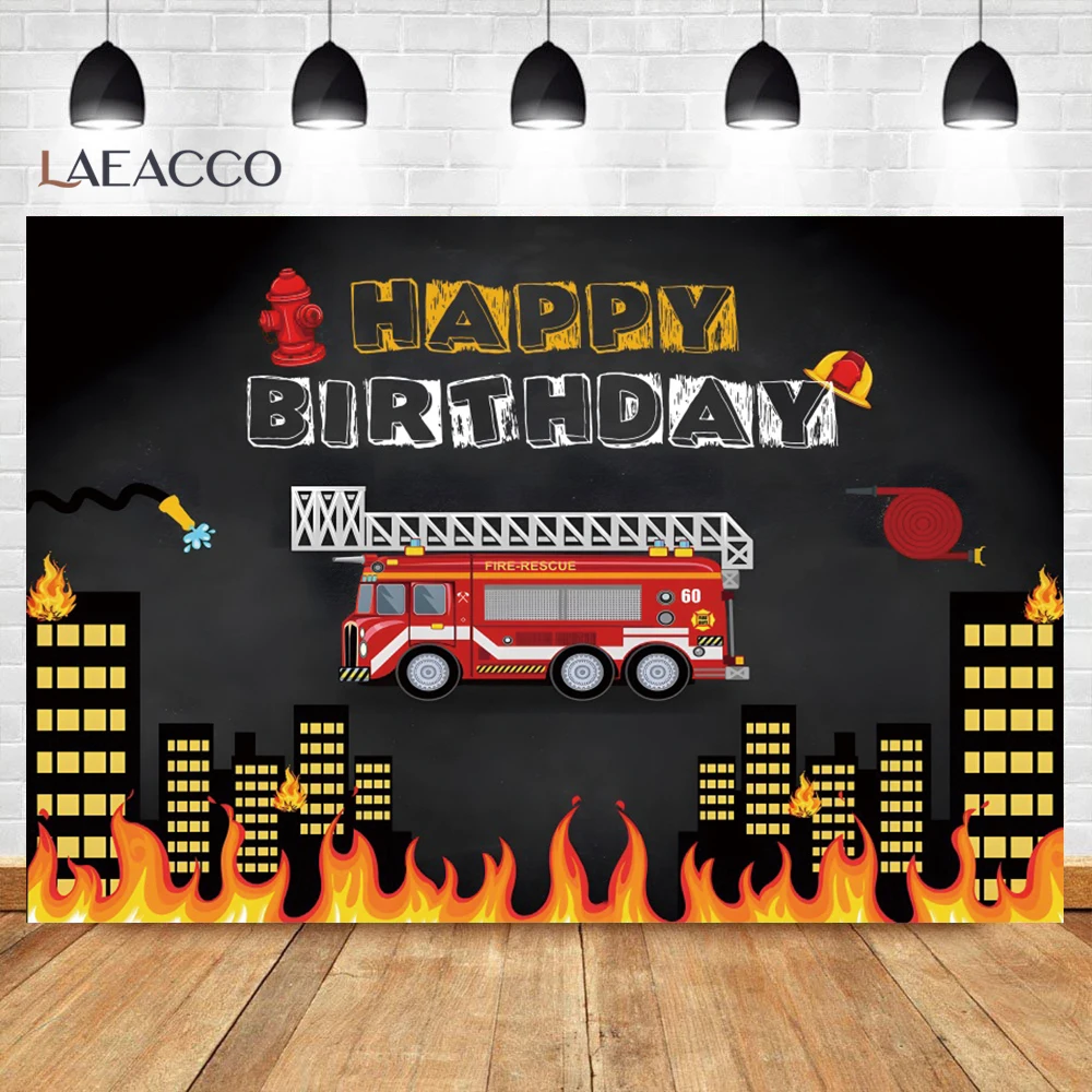 Tema Firetruck sfondo di compleanno per bambini pompiere Hero Boy Party Decor Baby Shower nome sfondo fotografico personalizzato