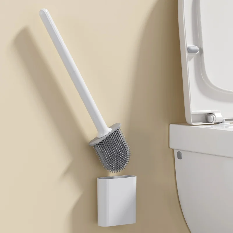 1 Stück Silikon-Wandmontierte Toilettenbürste mit Langem Griff - Langlebiges und Leicht zu Reinigendes Badezimmer-Reinigungszubehör für Toilettenhygiene