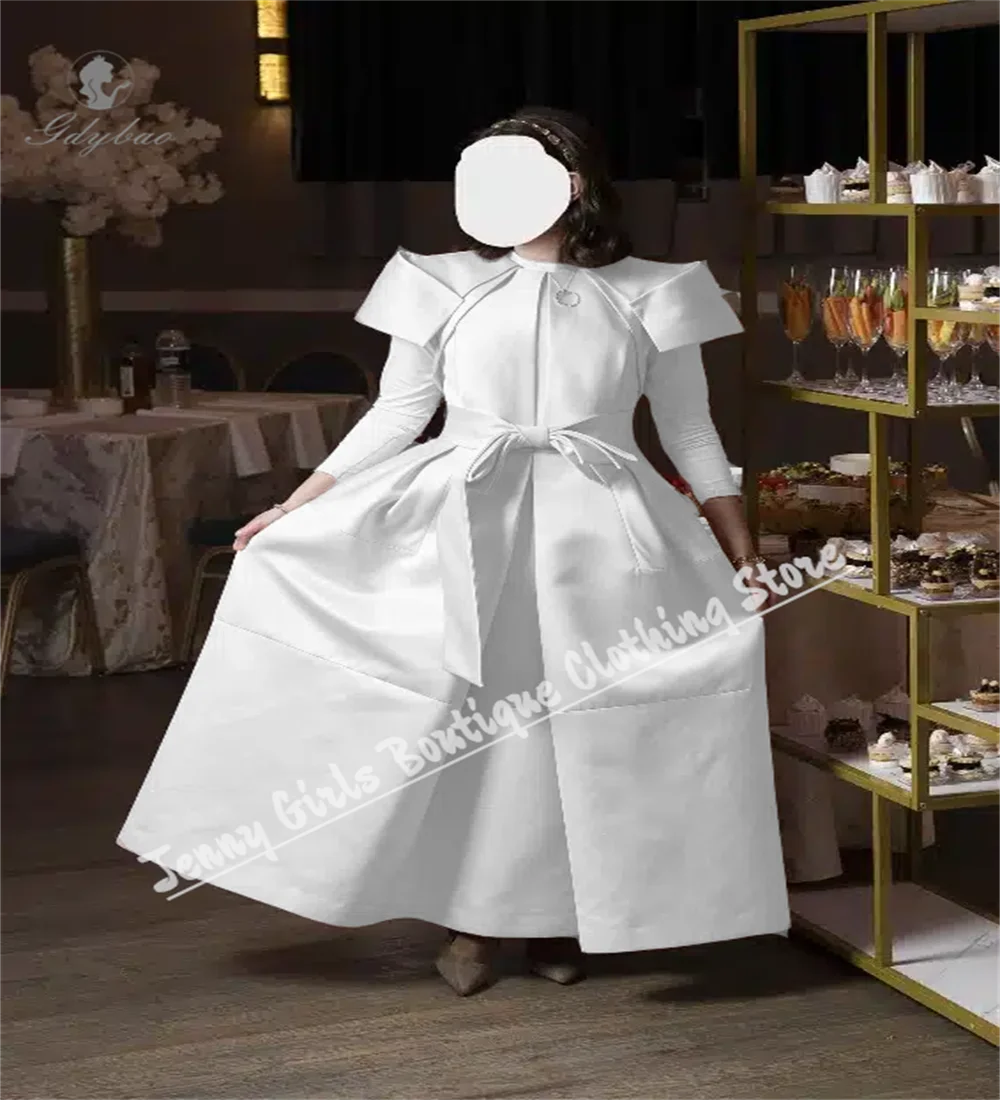 

Custom Girl Satin Long-Sleeve Flower Girl Dress Shirt Princess Birthday Party Baptism Holy Communion Pageant Event Host Gown