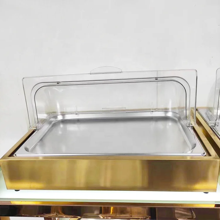 Stainless Steel Holder Food Display Stand Counter Full Size Buffet Set With Lid For Transparent Plastic Bakeware With Pan