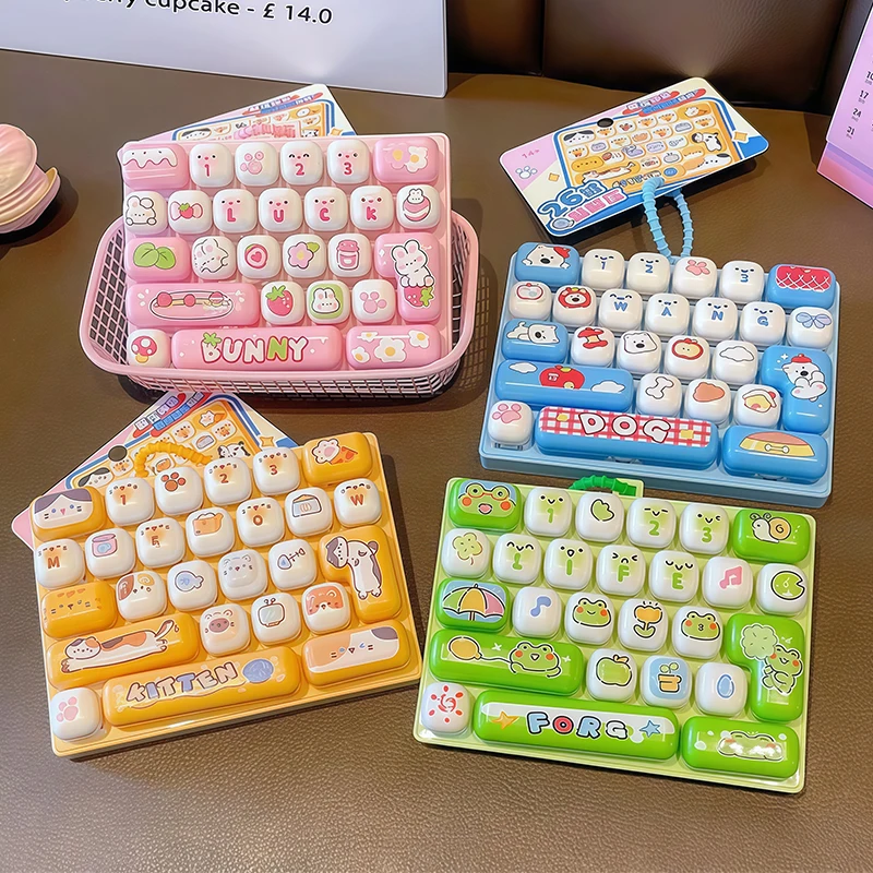 Animal Diary 26-Key Keyboard Fidget Toy Keychain Cartoon Stress Relief Fidget Clicker Keychains Backpack Charms Gift 키캡 클릭커