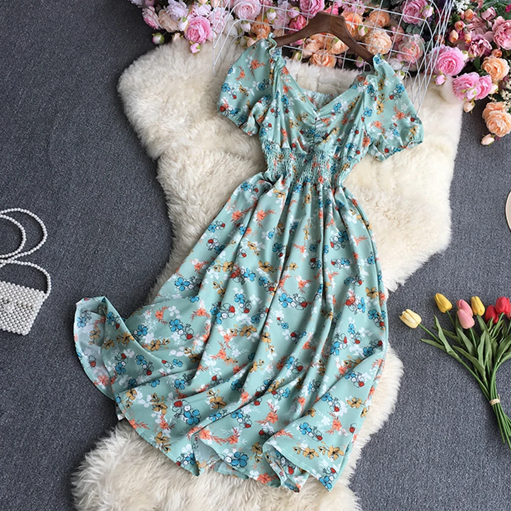 YuooMoo Frauen Kleid 2025, Neue Mode, Vintage Floral Print Lange Sommer Kleid Streetwear Dame Outfits Urlaub Roben Femme