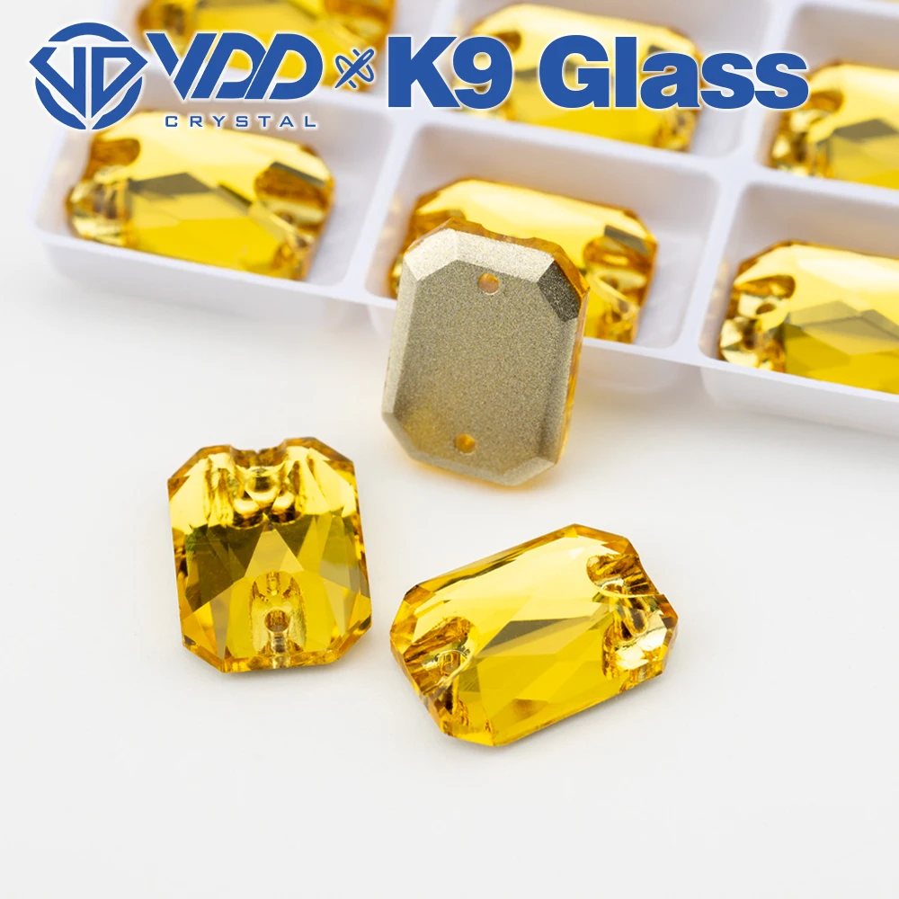 

VDD S105 Sun.Topaz Изумрудная огранка Высокое качество K9 Стекло Пришивные стразы Кристалл с плоской задней частью Швейные камни для украшения одежды