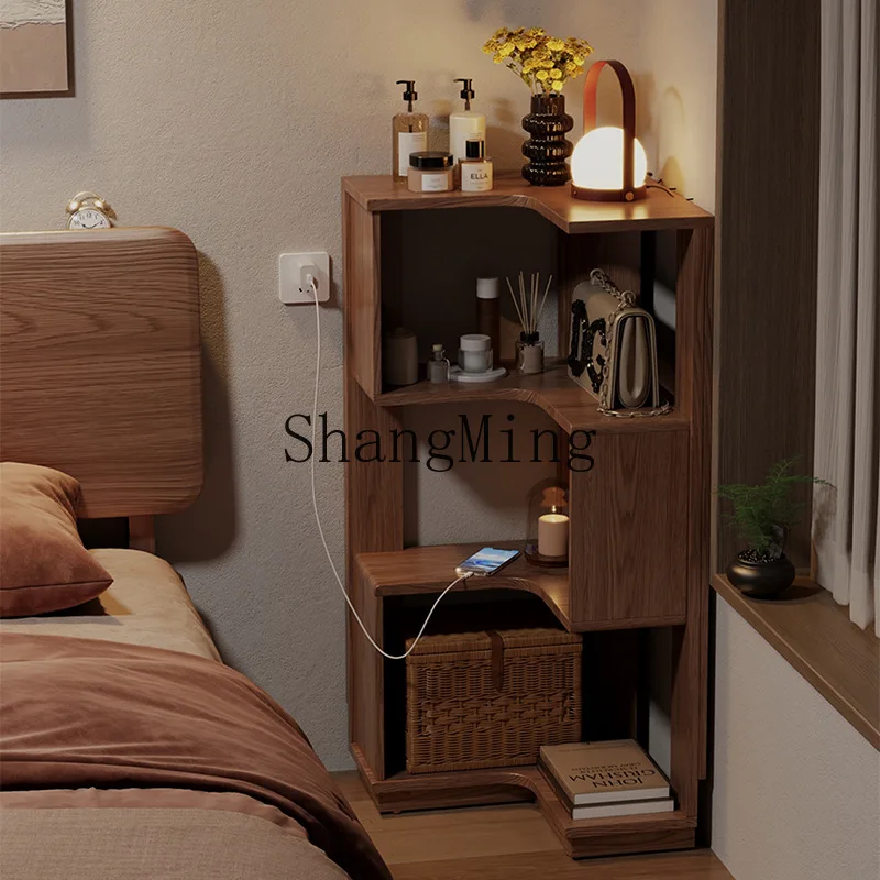 FGgood-looking  Bedroom Corner Bedside Table Solid Wood Integrated Wall-Mounted Floor Storage Rack Triangle Corner Cabinet