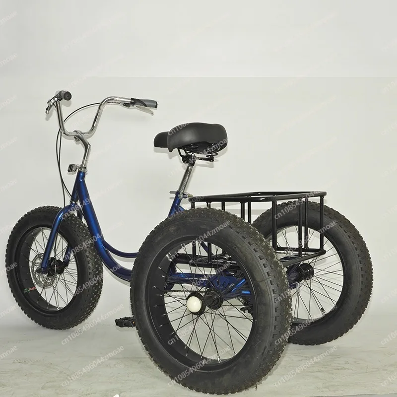 20-Inch Fat Tire 7-speed Tricycle, Human Pedal Snow Tricycle, Adult and Elderly Vegetable Basket Car