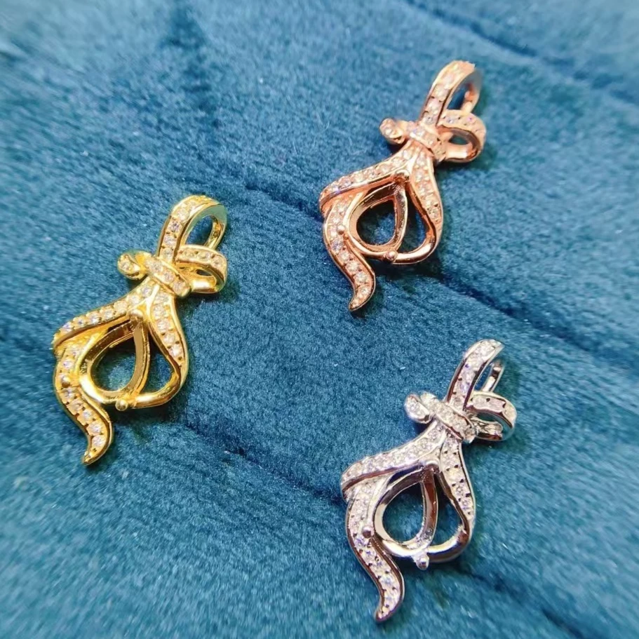 Classic Silver Pendant Setting 5*7mm Water Drop Shape Gemstone Necklace Pendant Setting 925 Silver Jewelry Components Supplier