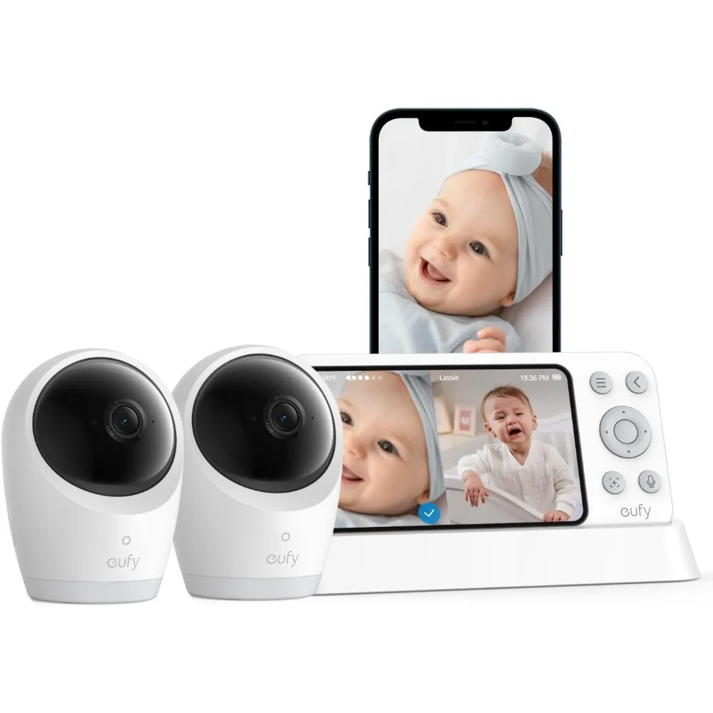 

Радионяня eufy E21 с 2 камерами 4K UHD, 5-дюймовым дисплеем 720p, гибридным Wi-Fi и без подключения Wi-Fi, управлением через приложение и монитор, Pa