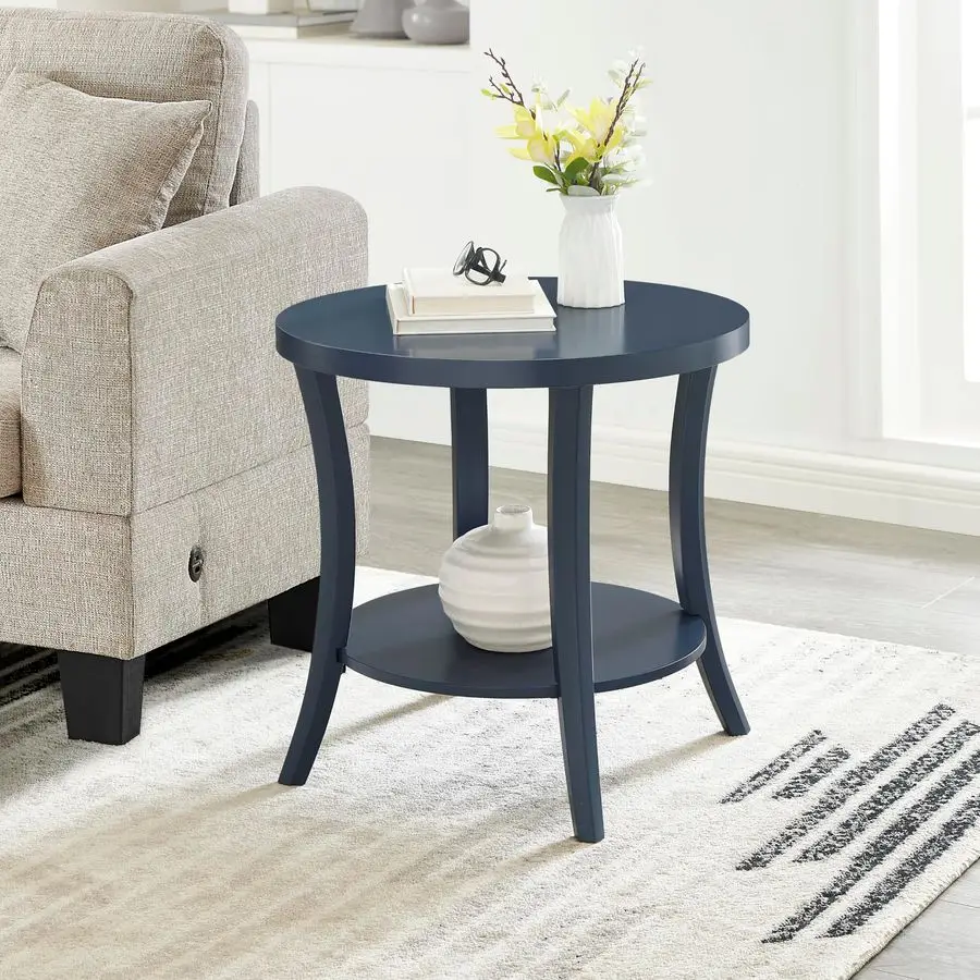 Perth Contemporary Round End Table with Shelf