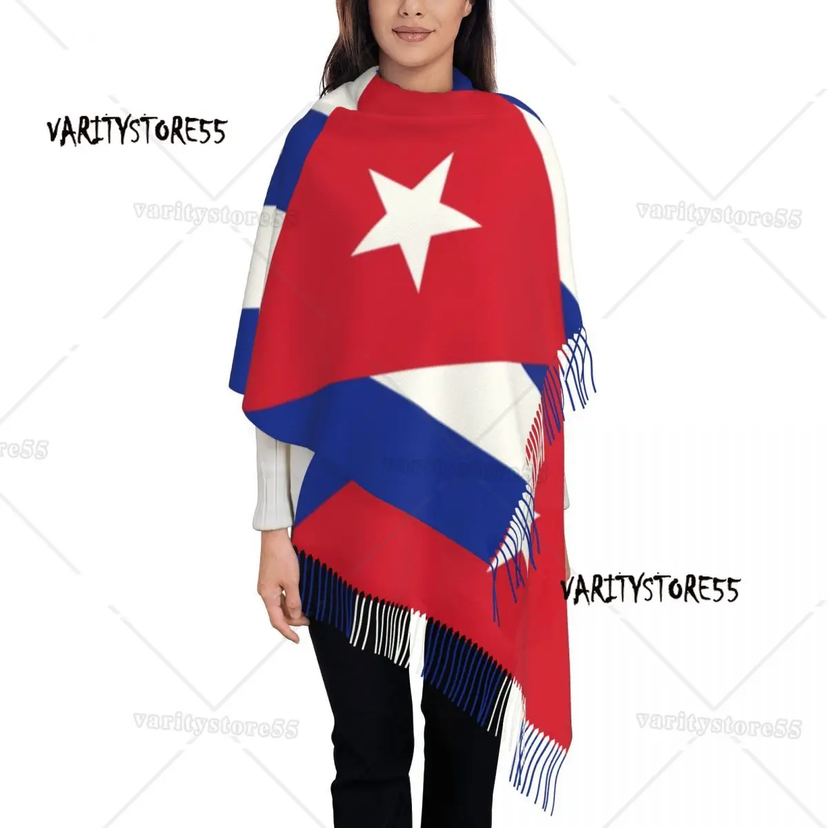 

Flag Of Cuba Tassel Scarf Women Soft Cuban Patriotic Shawls Wraps Female Winter Scarves