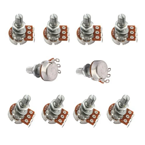 

10Pcs 16mm Base 18mm Shaft 6mm Split A250k-Ohm Guitar Volume Potentiometers Coarse Knurling Control Knobs Guitar Potentiometer