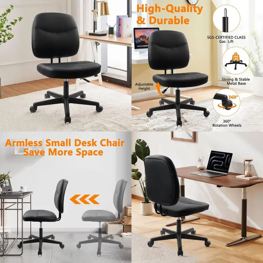 

Ergonomic PU Leather Low Back Swivel Chair with Lumbar Support and Adjustable Height for Home Office Desk, Black